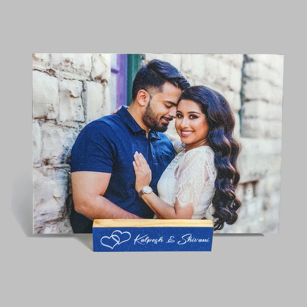 Couple | Wooden Stand | MDF | Sparkle HD Photo | 6 x 8 inch vertical or horizontal photos | With Child Name